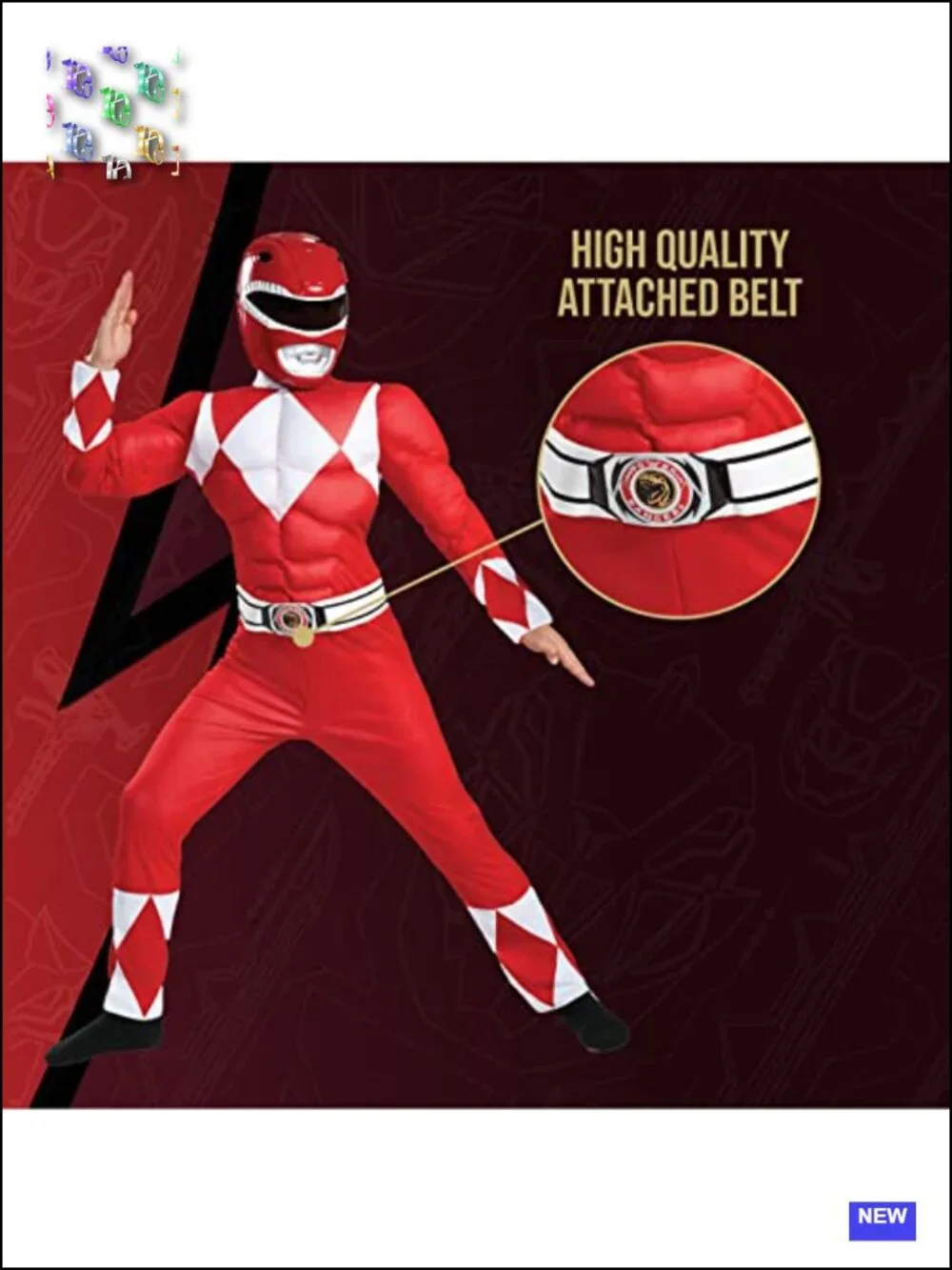Officially Licensed Red Ranger Muscle Costume with Mask Kids Halloween Cosplay